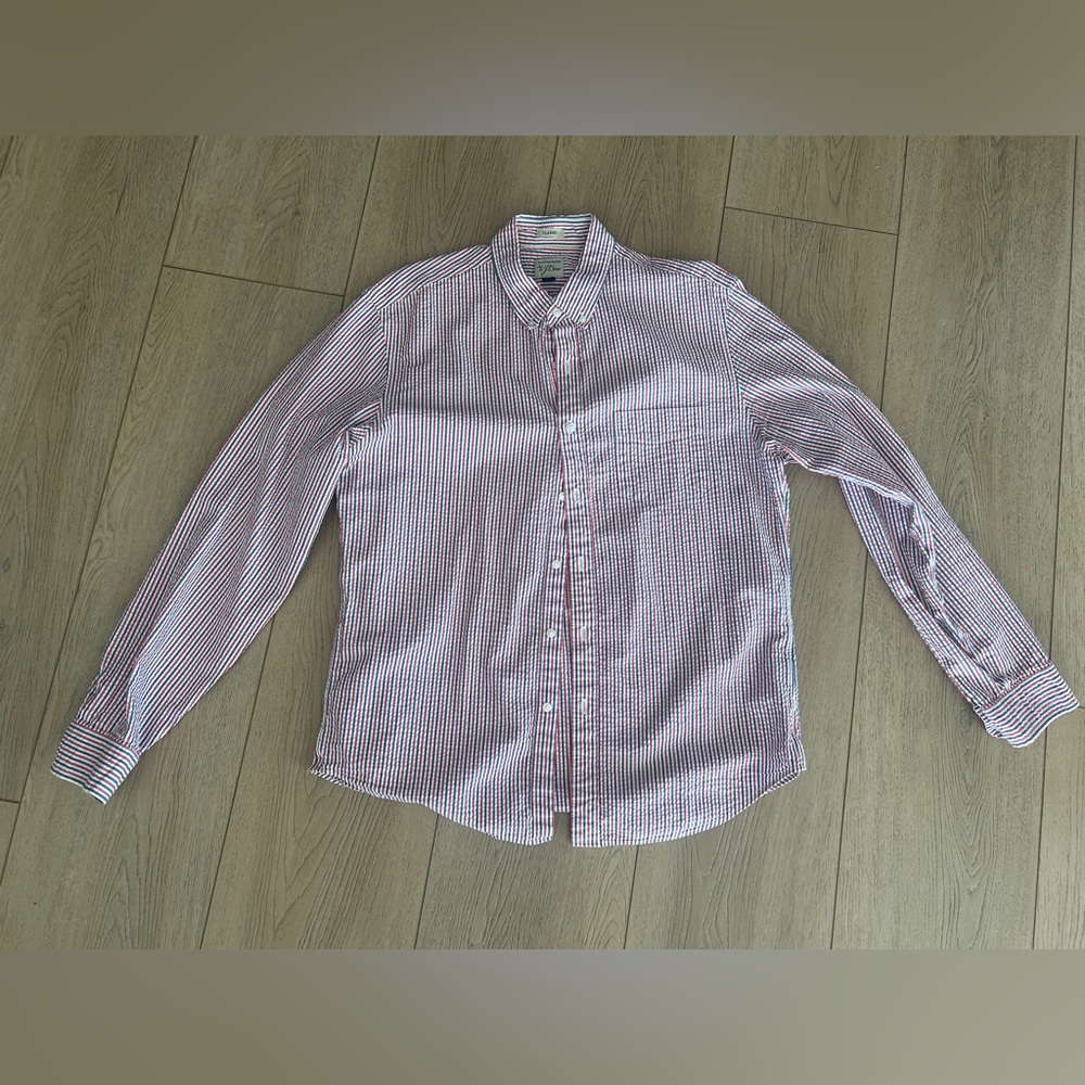 J-Crew Button Down Red White & Blue Seersucker